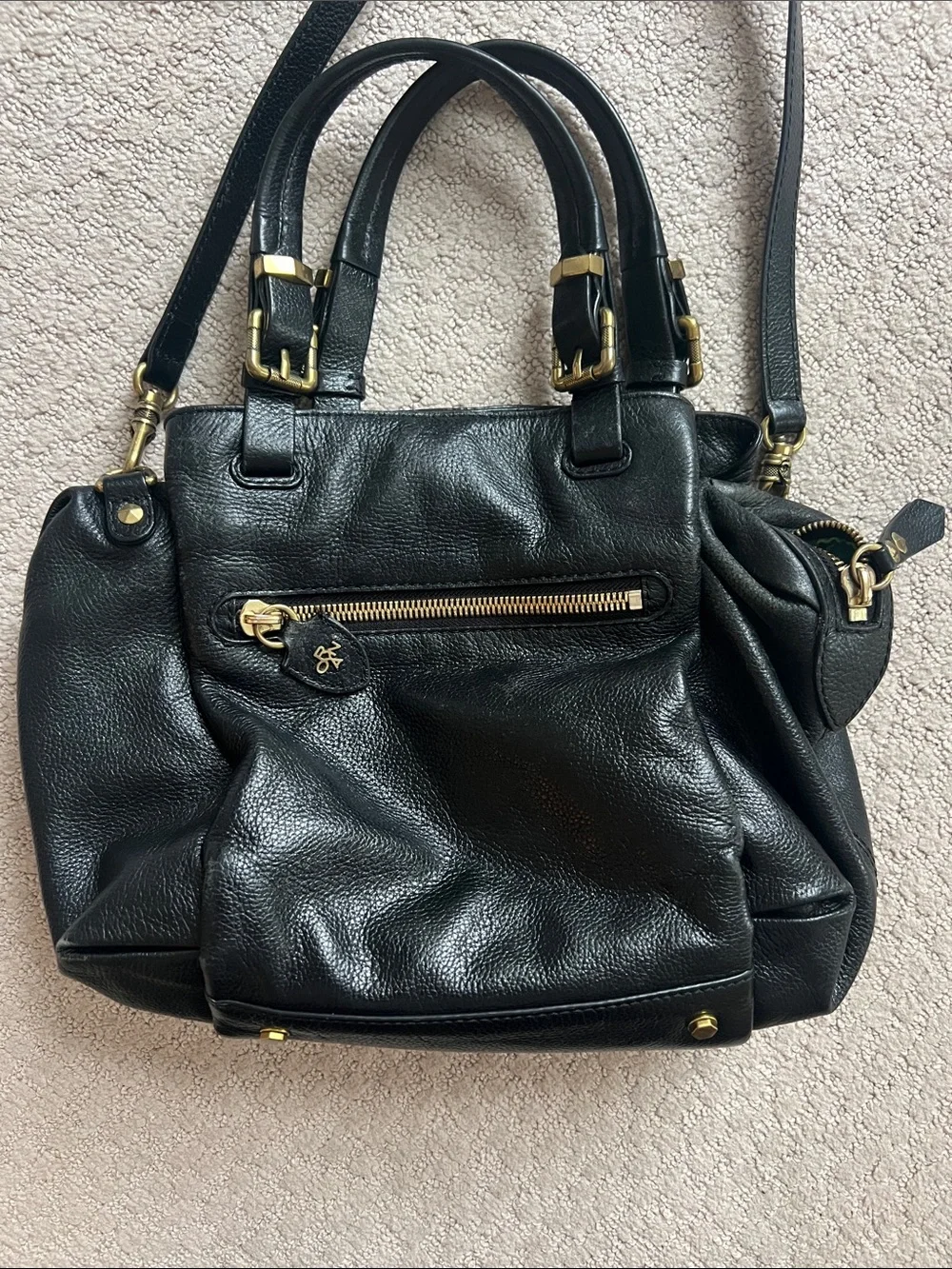 orYANY Black Pebbled Leather Satchel Crossbody Bag Brass Hardware